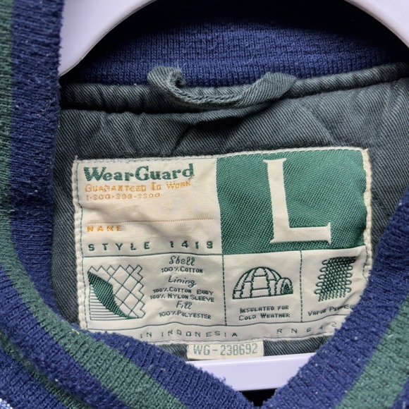 VTG WearGuard Denim Bomber Jacket Mens LARGE Chore Quilted Insulated GP Logo 90s - Picture 6 of 16